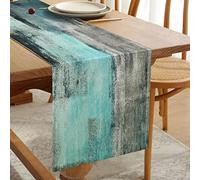 Hanrunsi Runner da Tavola in Lino Verde Acqua Runner da Tavola Boho a Doppio Strato Addensato Panno Decorativo Turchese Blu e Grigio per Tavolino da Caffè, Feste, Matrimoni 33 cm x 183 cm