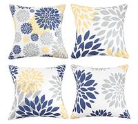 Hanrunsi Set di 4 federe per cuscino da divano, 45 x 45 cm, in velluto blu e giallo, motivo floreale, per casa, camera da letto, soggiorno, 45 x 45 cm