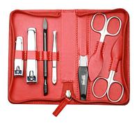 Hans Kniebes - Set manicure professionale da 7 pezzi, per la cura delle unghie e la pedicure, per uomo e donna, forbici in acciaio inox, tagliaunghie e pinzette, custodia in vera pelle nappa, set da