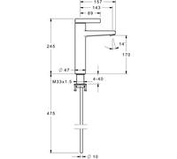 HANSA HANSALOFT Mitigeur de lavabo, pour vasques à poser plates, sans vidage, chromé, saillie : 143 mm, 57562103, 57562103