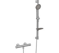 HANSA Prisma - Rubinetto doccia con set doccia, 3 tipi di getto, cromato | Prisma - Set doccia con doccetta da 110 mm, 3 tipi di getto e comodo rubinetto doccia