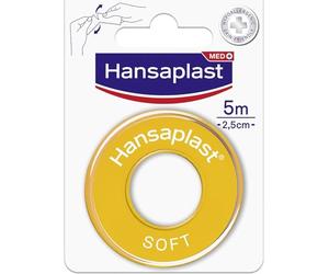 Hansaplast SOFT Cerotto rotolo su Rocchetto, Striscia cerotti ipoallergenici per il fissaggio di bende e compresse su pelli molto sensibili, Cerotto medicazione in tessuto, 1 Confezione da 5m x 2.5cm