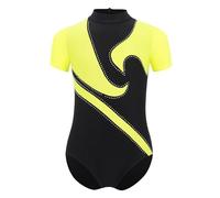 Hansber Abbigliamento Per Danza Per Bambini Bambini Body Da Danza Strass Luccicante Maglia Per Ginnastica A Maniche Corte Overall Sportivo A Blocchi Colorati Giallo fluorescente 13-14 anni