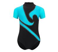 Hansber Abbigliamento Per Danza Per Bambini Bambini Body Da Danza Strass Luccicante Maglia Per Ginnastica A Maniche Corte Overall Sportivo A Blocchi Colorati Blu Verde 7-8 anni