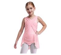 Hansber Bambine e Ragazze Vestito da Danza Lirica con Strass Abito da Pattinaggio Artistico Irregolare Abbigliamento da Danza Abiti da Ballerina Rosa 7-8 Anni