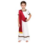 Hansber Bambini Abito Principe Greco Costume Da Dio Per Ragazzi Romano | Toga Maxi Greca,Drappo Drappeggiato A Contrasto,Tunica Bianca Effetto Seta,Natale,Compleanno,Spettacolo Scolastico,La Festa