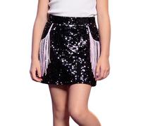 Hansber Bambini Gonna da Ballo Bambina Miniskirt Gonnellino Danza Classica Gonna Lunga Rossa da Zingara Gitana Mezza Frange Carnevale Nero 13-14 Anni