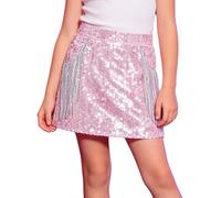 Hansber Bambini Gonna da Ballo Bambina Miniskirt Gonnellino Danza Classica Gonna Lunga Rossa da Zingara Gitana Mezza Frange Carnevale Rosa 11-12 Anni