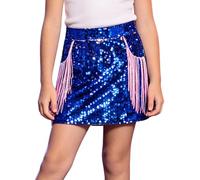 Hansber Bambini Gonna da Ballo Bambina Miniskirt Gonnellino Danza Classica Gonna Lunga Rossa da Zingara Gitana Mezza Frange Carnevale Blu Reale 11-12 Anni