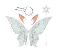 Hansber Costume Della Principessa Fata Set Con Ali Di Farfalla Scintillanti Corona Di Fiori E Bacchetta Magica A Stella Per Halloween Argento Taglia unica