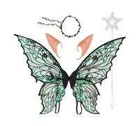 Hansber Costume Della Principessa Fata Set Con Ali Di Farfalla Scintillanti Corona Di Fiori E Bacchetta Magica A Stella Per Halloween Nero Taglia unica