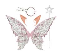 Hansber Costume Della Principessa Fata Set Con Ali Di Farfalla Scintillanti Corona Di Fiori E Bacchetta Magica A Stella Per Halloween Rosa Taglia unica