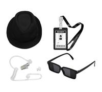 Hansber Costume Di Agente Segreto Per Uomo Occhiali Da Sole Lavoro Marca Auricolari Cravatta Cappello Documento Requisito Per Cosplay Gioco Festa Tipo C Taglia unica