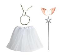 Hansber Feen Kostüm Set Tutu Rock Blumenkranz Elfenohren Und Sternstab Für Halloween Karneval Party Bianco Taglia unica
