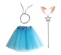 Hansber Feen Kostüm Set Tutu Rock Blumenkranz Elfenohren Und Sternstab Für Halloween Karneval Party Blu Taglia unica