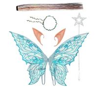 Hansber Set Di Costume Di Fate Ali Di Farfalla Scintillanti Fiorello Di Principessa E Stella Bacchetta Magica Glitter Per Capelli Per Halloween Blu Taglia unica