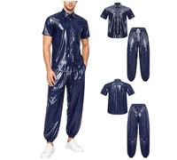 Hansber Set Magliette Maniche Corte E Pantaloni Jogging Uomo Sweatshirt Con Pantalone Set Abbigliamento Sportivo Abbigliamento Sportivo Casual Blu scuro S