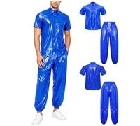Hansber Set Magliette Maniche Corte E Pantaloni Jogging Uomo Sweatshirt Con Pantalone Set Abbigliamento Sportivo Abbigliamento Sportivo Casual Blu reale 3XL