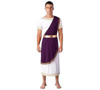 Hansber Uomo Imperatore Di Roma Costume Cesare Dio Greco Carnevale Travestimento Toga A Maniche Corte Abito Veste Patchwork Lunga Taglia S3xl Viola L