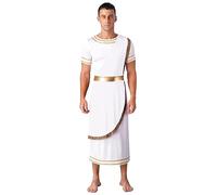 Hansber Uomo Imperatore Di Roma Costume Cesare Dio Greco Carnevale Travestimento Toga A Maniche Corte Abito Veste Patchwork Lunga Taglia S3xl Bianco L
