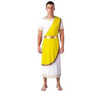 Hansber Uomo Imperatore Di Roma Costume Cesare Dio Greco Carnevale Travestimento Toga A Maniche Corte Abito Veste Patchwork Lunga Taglia S3xl Giallo L