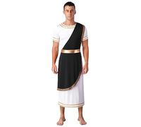 Hansber Uomo Imperatore Di Roma Costume Cesare Dio Greco Carnevale Travestimento Toga A Maniche Corte Abito Veste Patchwork Lunga Taglia S3xl Nero L