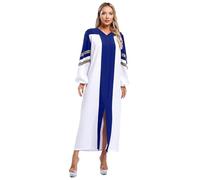 Hansber Vestiti Donna La Chiesa Roba Con Braccia Lunghe Thobe Araba Kaftan Metallico Kleider Leid Vesti La Preghiera Abiti Islamici Tunica Gewand Blu 3XL