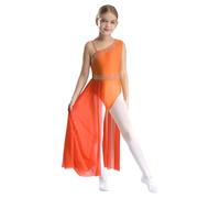 Hansber Vestito da Balletto Ragazza Abito da Ballo Lirico Body Danza Classica Ginnastica Artistica Vestito Pattinaggio Artistico Jazz Danza Moderna Dancewear Arancione 9-10 Anni