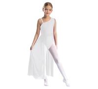 Hansber Vestito da Balletto Ragazza Abito da Ballo Lirico Body Danza Classica Ginnastica Artistica Vestito Pattinaggio Artistico Jazz Danza Moderna Dancewear Bianco 13-14 Anni