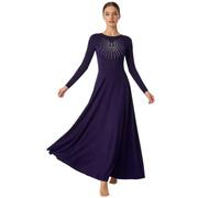 Hansber Vestito Danza Liturgica Donna Abito Liturgico Servizio Divino Abito Un Corpo con Colletto Rotondo Túnica Ladorazione Le Lodi