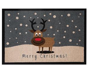 Hanse Design Home 103045 Zerbino Zerbino Merry Christmas Reindeer Renna, Poliammide, Grigio Marrone, 40 x 60 x 0.7 cm