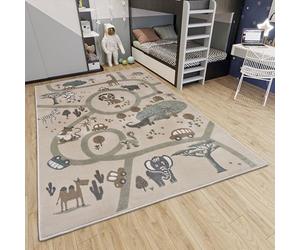 Hanse Home Adventures - Tappeto da gioco per bambini, motivo giungla, per la cameretta dei bambini, per la cameretta dei ragazzi, per il soggiorno, marrone, grigio, 120 x 170 cm