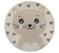 Hanse Home Adventures - Tappeto rotondo per bambini, motivo a cuori, motivo animale, per cameretta dei bambini, cameretta dei giochi, camera dei ragazzi, soggiorno, crema, beige, 100 cm