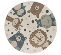 Hanse Home Adventures - Tappeto rotondo per bambini, motivo animali, con orso, per cameretta dei bambini, cameretta dei giochi, camera dei ragazzi, soggiorno, colore crema, marrone, blu, 100 cm