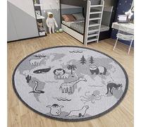 HANSE Home Animal World - Tappeto rotondo per bambini per interni ed esterni, resistente alle intemperie, motivo animali, in tessuto piatto, per cameretta dei bambini, soggiorno, terrazza, giardino,