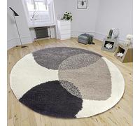 HANSE Home Arti Tappeto a pelo lungo, rotondo, per soggiorno, camera da letto, camera dei ragazzi, colore crema, grigio, nero, 160 cm