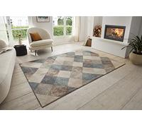 Hanse Home Bakke - Tappeto a pelo corto, moderno, motivo a rombi, in tessuto piatto, per sala da pranzo, cameretta dei bambini, corridoio, cucina, crema, 120 x 170 cm