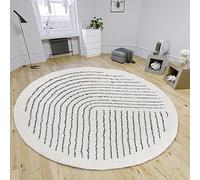 HANSE Home Dion - Tappeto a pelo lungo, rotondo, per soggiorno, camera da letto, camera dei ragazzi, 160 cm, colore crema nero