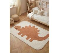 Hanse Home Doro - Tappeto da gioco per bambini, facile da pulire, antiscivolo e lavabile, a forma di dinosauro, morbido, base da gioco, 140 x 200 cm, colore: crema e arancione