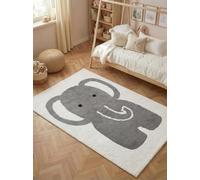Hanse Home Emil - Tappeto da gioco per bambini, facile da pulire, antiscivolo e lavabile, a forma di elefante, morbido tappeto da gioco per la cameretta dei bambini, 140 x 200 cm, colore: grigio crema