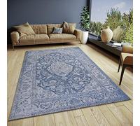 HANSE Home Mahat Tappeto orientale classico tessuto orientale con bordatura effetto vintage, leggermente lucido, per camera da letto, sala da pranzo, soggiorno, corridoio, blu, 80 x 165 cm