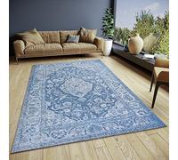 HANSE Home Mahat Tappeto orientale classico tessuto orientale con bordatura look vintage, leggero e lucido, per camera da letto, sala da pranzo, soggiorno, corridoio, azzurro, 160 x 235 cm
