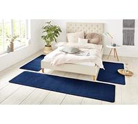 Hanse Home Nasty, tappeto a pelo corto, in tinta unita, per camera da letto, camera da letto, in tinta unita, blu scuro, 2 x 70 x 140 cm, 1 x 70 x 240 cm