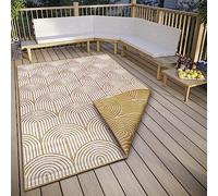 Hanse Home Pangli - Tappeto per esterni, resistente alle intemperie, stile boho scandinavo, impermeabile, in tinta unita, effetto geometrico 3D, per giardino, balcone, terrazza, soggiorno, ocra, 160 x