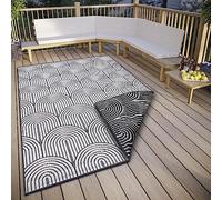 Hanse Home Pangli - Tappeto per esterni, resistente alle intemperie, stile boho scandinavo, impermeabile, in tinta unita, effetto geometrico 3D, per giardino, balcone, terrazza, soggiorno, nero, 80 x