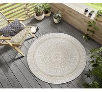 HANSE Home Spirit Tappeto rotondo per interni ed esterni, con mandala, resistente alle intemperie e impermeabile, per soggiorno, corridoio, terrazza, giardino, balcone, color crema oro, 120 cm
