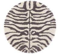 HANSE Home Tappeto a pelo lungo Shaggy, design zebra, colore crema, morbido, in pelliccia animale, look safari, soggiorno, camera da letto, cucina, corridoio, design moderno, 160 cm, rotondo