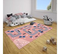 Hanse Home Tappeto per cameretta dei bambini, Dream Street, tappeto da gioco, a pelo corto, moderno, con motivo stradale, pelo morbido, facile da pulire, rosa, 120 x 170 cm