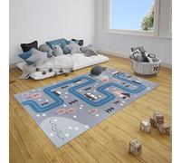 Hanse Home Tappeto per cameretta dei bambini, Dream Street, tappeto da gioco, a pelo corto, moderno, con motivo stradale, pelo morbido, facile da pulire, colore: grigio, blu, 80 x 150 cm