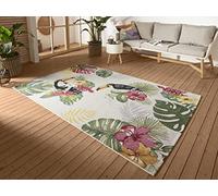 HANSE Home Tropical Dream - Tappeto per interni ed esterni, tessuto piatto con palme floreali, certificato Oeko-Tex e resistente ai raggi UV, per balcone, terrazza, giardino, crema, multicolore, 80 x